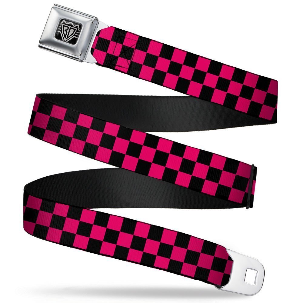 3904 Seatbelt Belt - Checker Black/Neon Pink - 1.0" Wide - 20-36 Inches in